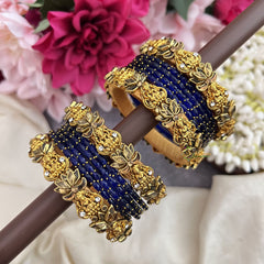 Vriksham Royal Blue With Lakshmi Style Silk Thread Bangle Set-G19873