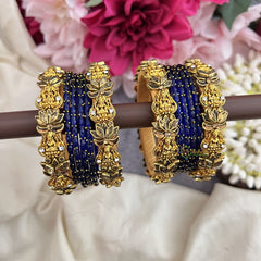Vriksham Royal Blue With Lakshmi Style Silk Thread Bangle Set-G19873