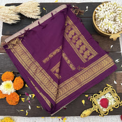 Vriksham Gray Base With Purple Border-Kalyani Cotton Saree-VS4578