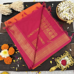 Vriksham Mango Color With Rani Pink Border-Kalyani Cotton Saree-VS4579