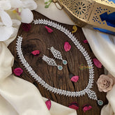 Vriksham White Tone American Diamond Pastel Green Tear Drop Neckpiece-G16864