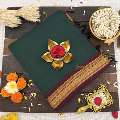 Vriksham Green With Dark Maroon Border-Kalyani Cotton Saree-VS4597