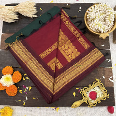 Vriksham Green With Dark Maroon Border-Kalyani Cotton Saree-VS4597
