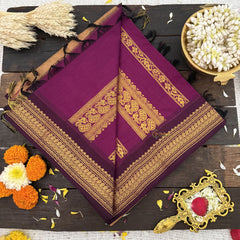 Vriksham Golden Yellow With Maroon Border-Kalyani Cotton Saree-VS4561