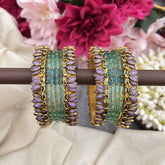 Vriksham Aqua Blue With Lotus & Kundan Floral Style Silk Thread Bangle Set-G19876