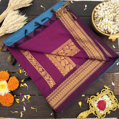 Vriksham Sky Blue With Maroon Border-Kalyani Cotton Saree-VS4582