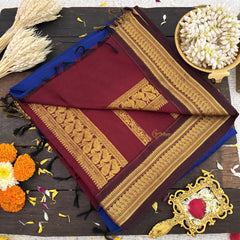 Vriksham Vibrant Blue With Maroon Border-Kalyani Cotton Saree-VS4583