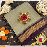 Vriksham Light Cream With Dark Maroon Border-Kalyani Cotton Saree-VS4584