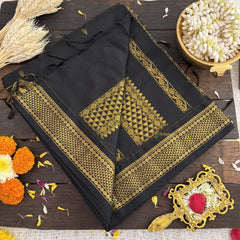 Vriksham Black With Golden Border-Kalyani Cotton Saree-VS4585