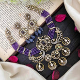 Royal Multilayer Victorian Diamond Pendant Choker-Purple Beads-VV1589