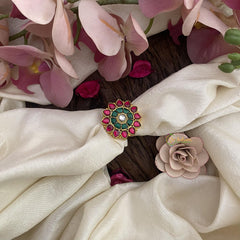 Floral Jadau Kundan Finger Ring-Red Green-J2535