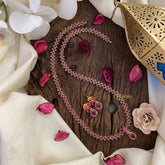 Vriksham Premium American Diamond Haram with Tear Drop Pendant-Pink-G16855