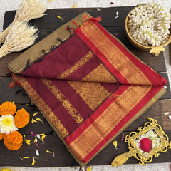 Vriksham Wood With Red Border-Kalyani Cotton Saree-VS4586