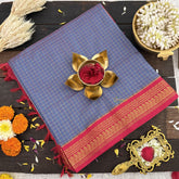 Vriksham Light Blue With Pink Border-Vairaoosi Podi Kattam-Kalyani Cotton Saree-VS4588