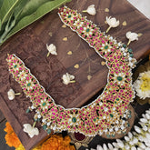 Vriksham Floral Style Kundan Jadau Short Neckpiece-Aqua Green Bead-J3381