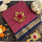 Vriksham Deep Pink With Blue Border-Vairaoosi Podi Kattam-Kalyani Cotton Saree-VS4589