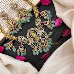 Pastel Green Bead Victorian Diamond Temple Neckpiece-Maha Vishnu -VV066