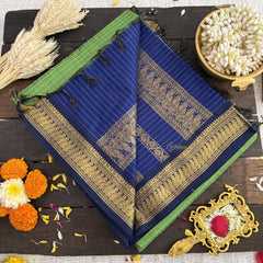 Vriksham Light Green With Blue Border-Vairaoosi Podi Kattam-Kalyani Cotton Saree-VS4591