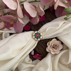 Floral Jadau Kundan Finger Ring-White Green-J2534