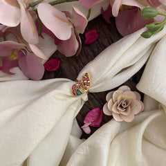 Premium Peacock Jadau Kundan Finger Ring-Red-J2548