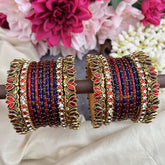 Vriksham Red Blue With Lotus & Kundan Style Silk Thread Bangle Set-G19882
