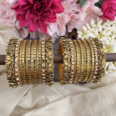 Vriksham Golden With Golden Lotus & Kundan Style Silk Thread Bangle Set-G19883