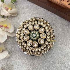 Vriksham Regal Green Enamel & Crystal-Encrusted Statement Clutch Style With Hair Bun Cage Accessory-H1300