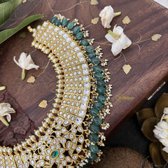 Vriksham Possibly With Floral Pendant Style Short Neckpiece-White-Aqua Green Bead-J3347