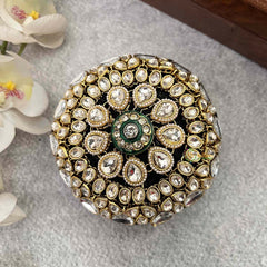 Vriksham Regal Green Enamel & Crystal-Encrusted Statement Clutch Style With Hair Bun Cage Accessory-H1300