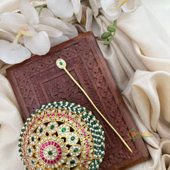 Floral Traditional Emerald Green and Pearl Moti Juda Pin Bun Cage-Vriksham-G22470