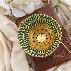 Floral Traditional Emerald Green and Pearl Moti Juda Pin Bun Cage-Vriksham-G22470