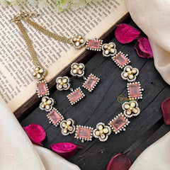 Elegant Pastel Pink Victorian Diamond Neckpiece-VV1777