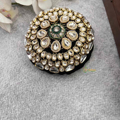Vriksham Regal Green Enamel & Crystal-Encrusted Statement Clutch Style With Hair Bun Cage Accessory-H1300