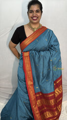 Vriksham Blue With Red Border-Kalyani Cotton Saree-VS4566