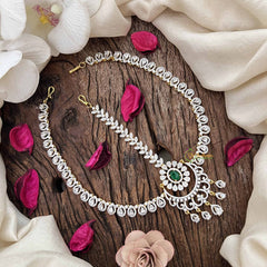 Vriksham Designer Bridal AD Stone With Pear Drop Maang Tikka-Green-G20516