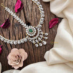 Vriksham Designer Bridal AD Stone With Pear Drop Maang Tikka-Green-G20516