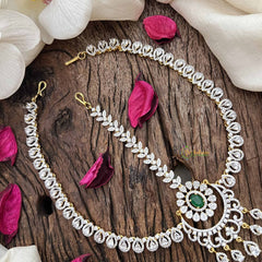 Vriksham Designer Bridal AD Stone With Pear Drop Maang Tikka-Green-G20516