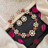 Unique Floral Victorian Diamond Short Neckpiece -Pink-VV1482