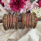 Vriksham Red & Stone With Red Lotus & Kundan Style Silk Thread Bangle Set-G19887
