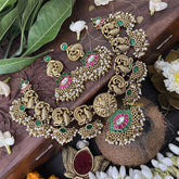 Vriksham Peacock With Gold Plated Style Kundan Jadau Short Neckpiece-Green Red-J3351