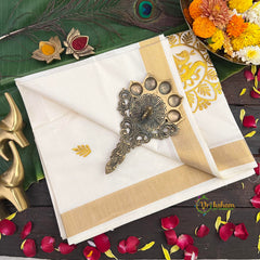 Kerala Kasavu Off-White Traditional Peacock Gold Zari Embroidery Kerala Saree-Vriksham-VS5128