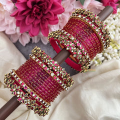 Vriksham Traditional Pink & Gold Bridal Bangle Set with Kundan Floral Detailing Style Silk Thread Bangle Set-G19888