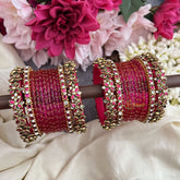 Vriksham Traditional Pink & Gold Bridal Bangle Set with Kundan Floral Detailing Style Silk Thread Bangle Set-G19888