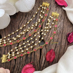 Vriksham Elegant Pearls & Red Stone 4 Layered Strand Maatil-J3811