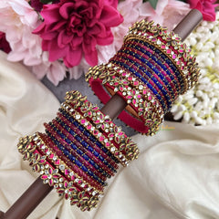 Vriksham Royal Blue & Rani pink Bridal Bangle Set with Kundan Floral Accents Silk Thread Bangle Set-G19889