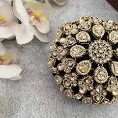 Vriksham Vintage-Inspired Pearl and Stone Statement Style With Hair Bun Cage Accessory-H1299