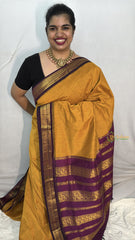 Vriksham Golden Yellow With Dark Purple Border-Kalyani Cotton Saree-VS4599