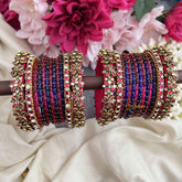 Vriksham Royal Blue & Rani pink Bridal Bangle Set with Kundan Floral Accents Silk Thread Bangle Set-G19889