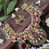 Vriksham Designer Lakshmi Side Style Kundan Jadau Short Neckpiece-Aqua Green Bead-J3385