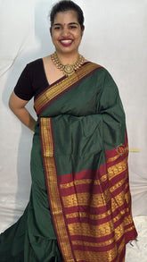 Vriksham Green With Dark Maroon Border-Kalyani Cotton Saree-VS4597